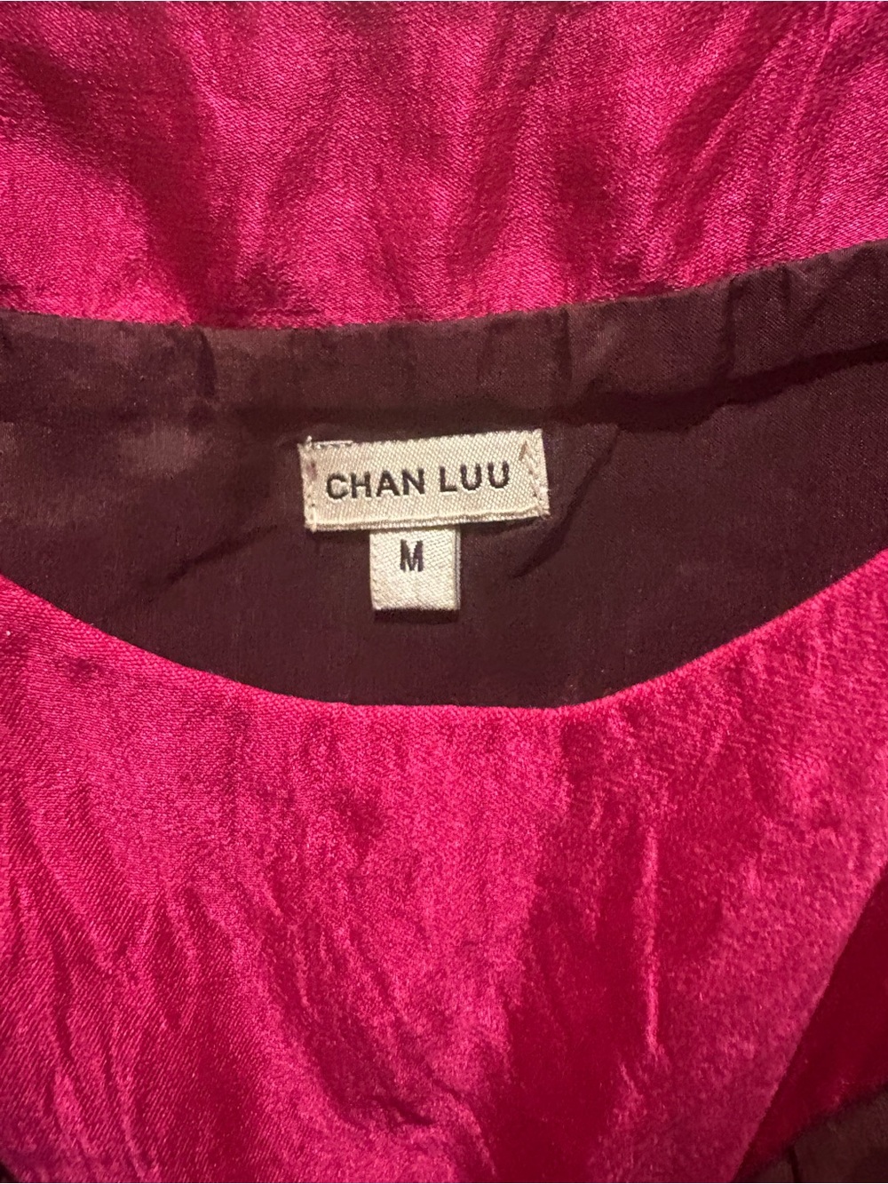 Chan Luu Fuchsia & Dark Brown, Lined, Midi Dress, 100% Silk, Medium, fits Small - Picture 3 of 4